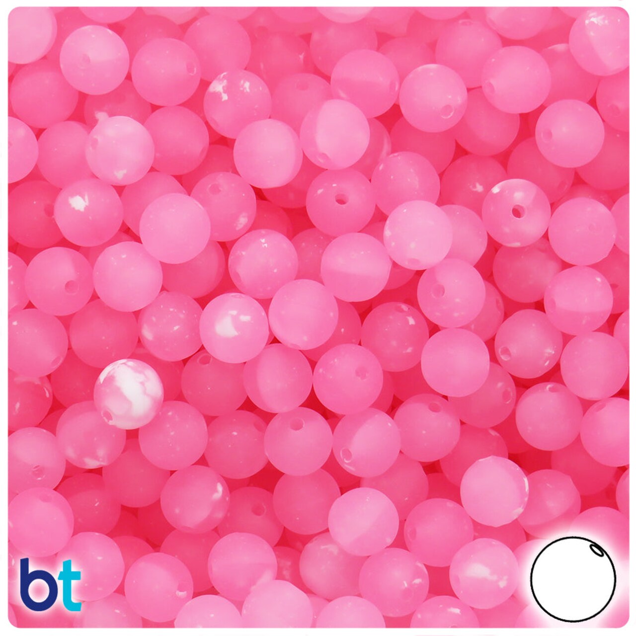 BeadTin Pink Frosted w/White Swirls 8mm Round Plastic Craft Beads (300pcs)
